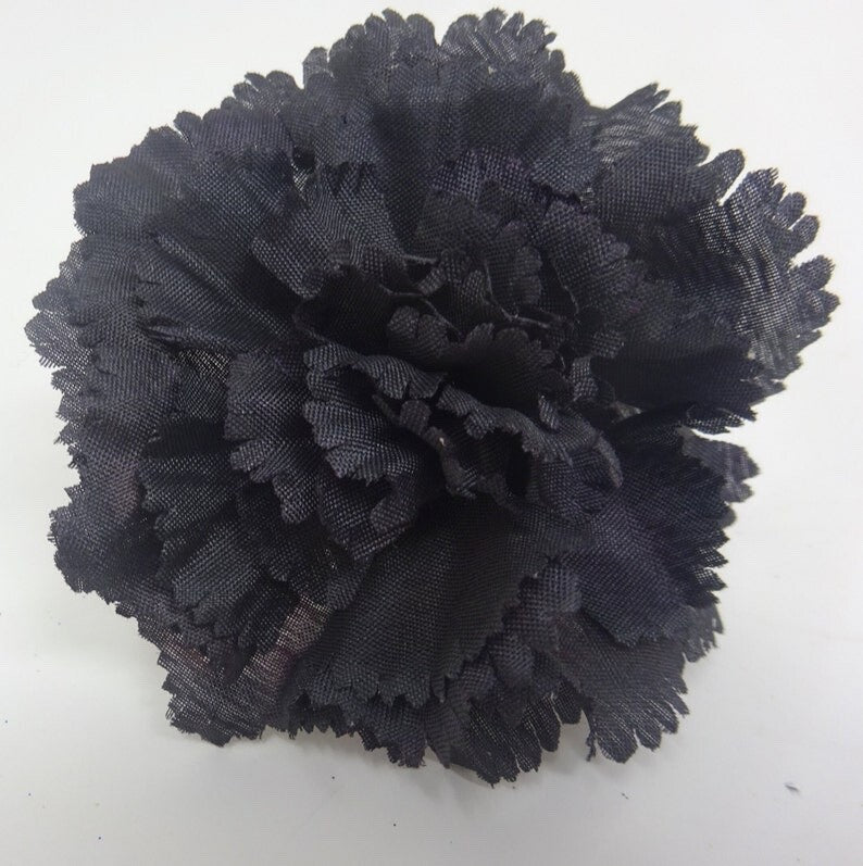 Black Hair Fascinator Flower Serrated Petals on Pony Tail Elastic Ideal Funeral