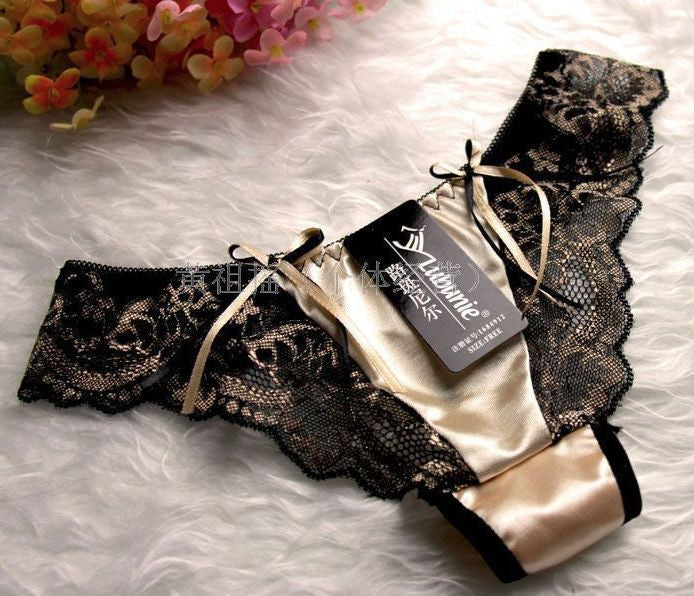 Choice of 3 Colours Beautiful Sexy Ladies Panties Briefs Thong Satin & Lace 8-10