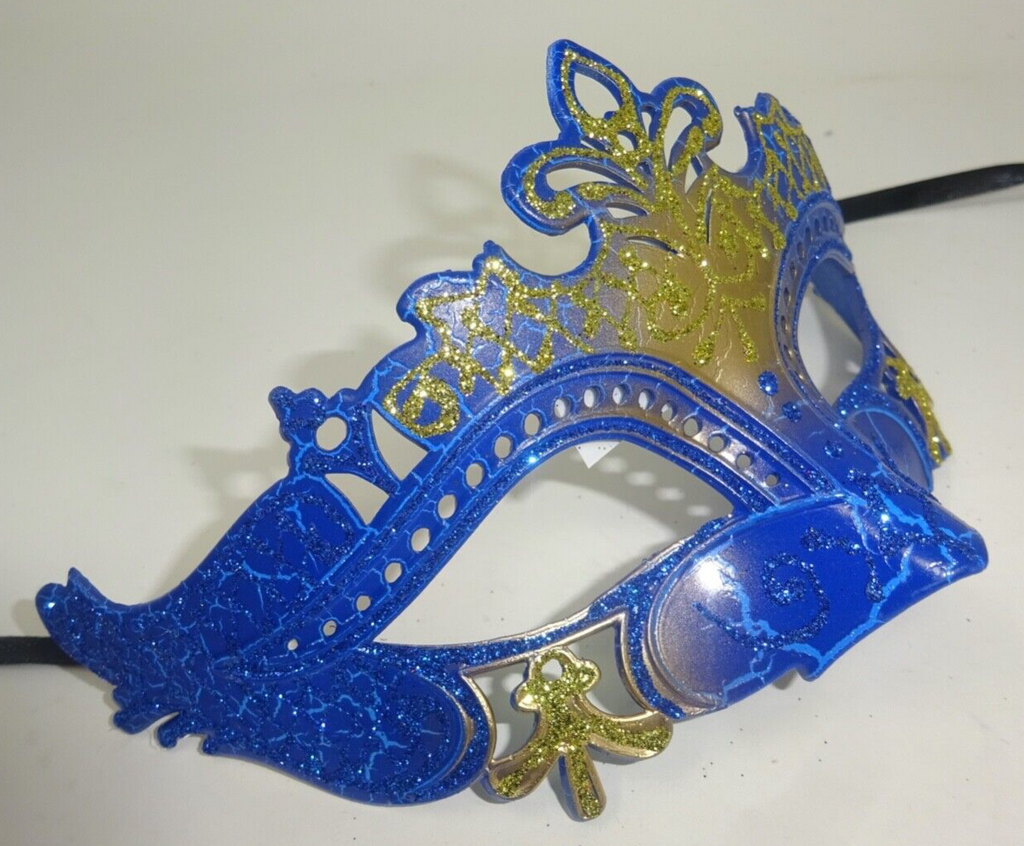 LADIES GOLD & BLUE RIALTO VENETIAN MASQUERADE PARTY CARNIVAL BALL EYE MASK