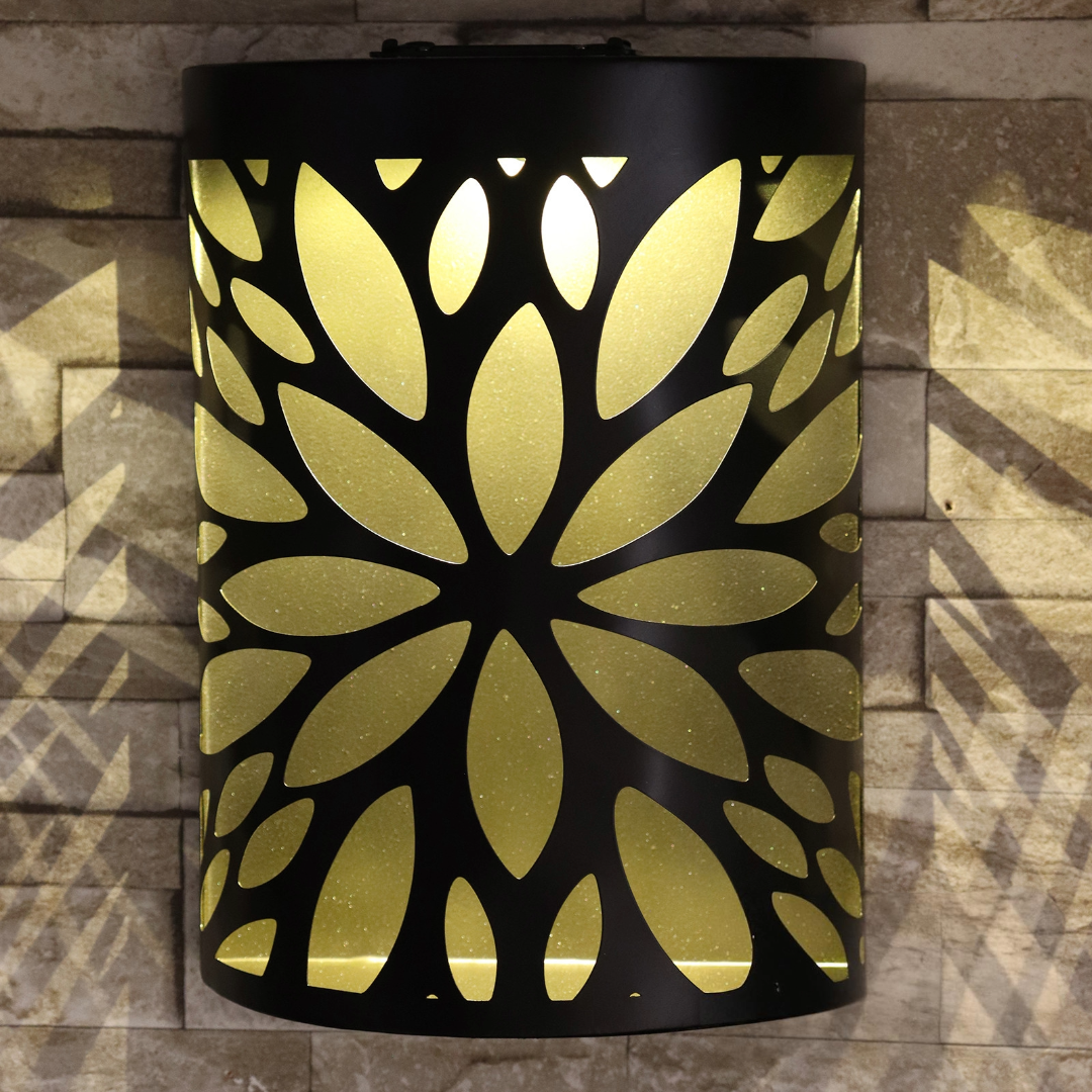 Black Metal Curved Abstract Flower Garden Solar Wall Panel - Outdoor Wall Light