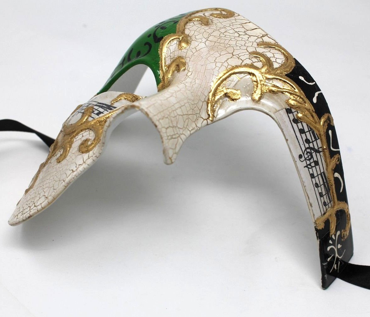 QUALITY GREEN & GOLD HALF FACE PHANTOM MUSICAL NOTES MASQUERADE MASK