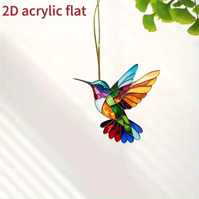 Acrylic Hanging Garden Suncatcher Hummingbird 8cm Tall on a Yellow Cord