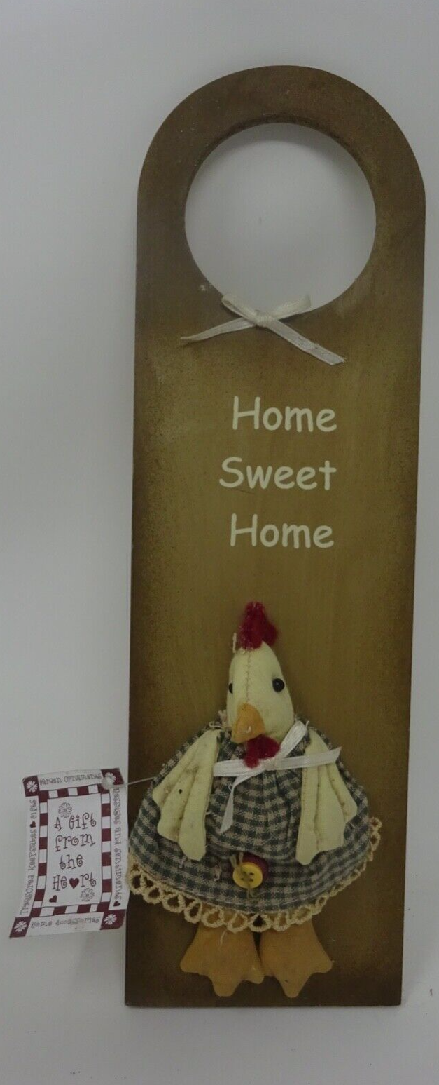 Cockerel Chicken Theme Home Sweet Home Door Knob Hanger 30cm Long Wooden