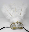 LADIES WHITE & GOLD VENETIAN MASQUERADE PARTY CARNIVAL BALL EYE FEATHER MASK