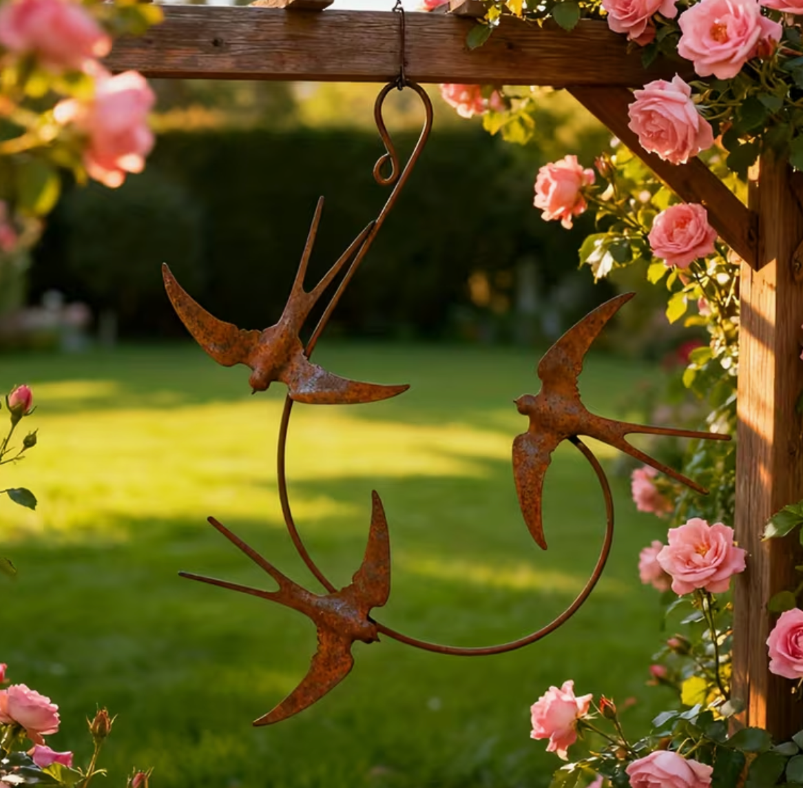 Core-Ten Rusty Patina Swallows Birds Garden Ornament Figurine Approx 36cm Tall