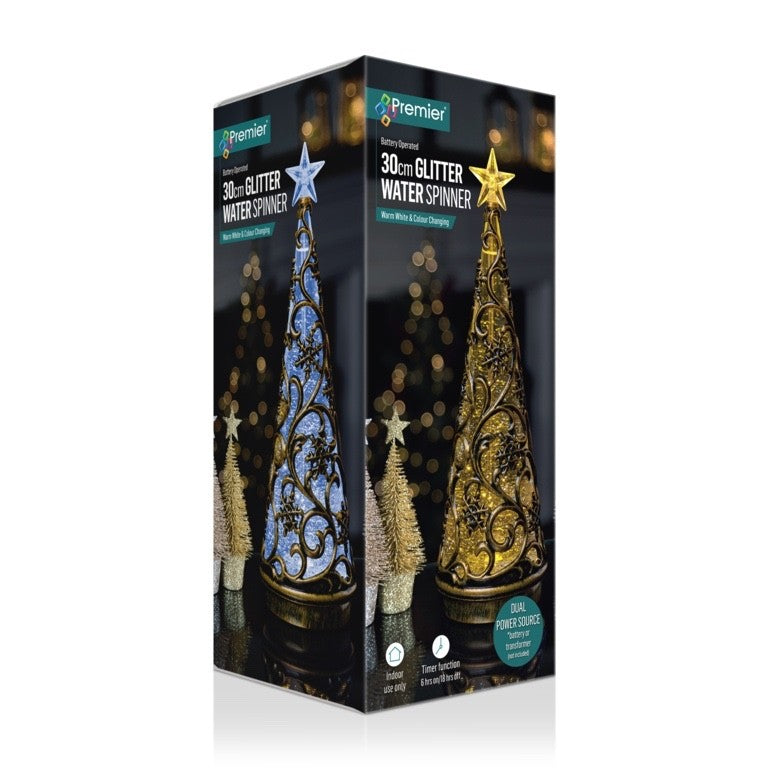 Christmas LED Lights Bronze Water Spinner White & Colour Changing Cone 30cm Tall