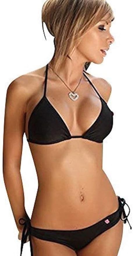 Ladies Black Lined Swimsuit Adjustable Ties Bikini Tankini Size 8 - 14 One Size