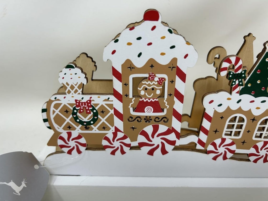 Wooden Gingerbread Family Christmas Winter Festive LED Light Up Train 38cm Long