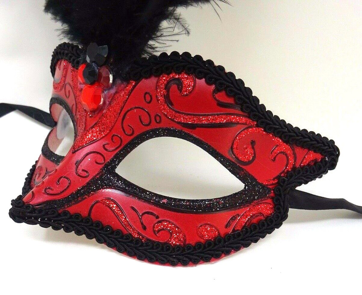 RED & BLACK VENETIAN  BALL MASQUERADE PARTY EYE FACE MASK HALLOWEEN