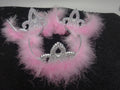 3 x Plastic Sparkling Tiaras Crowns with Baby Pink Fur Hen Party Birthday Prom