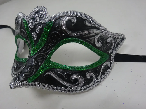 BLACK GREEN & SILVER BRAID VENETIAN MASQUERADE PARTY CARNIVAL BALL PROM EYE MASK