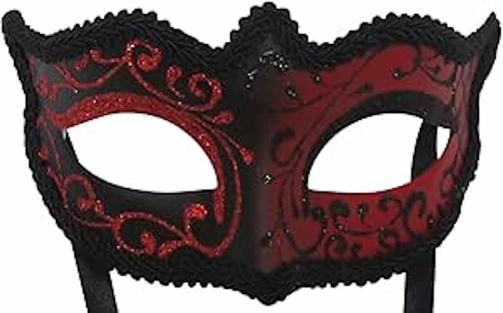 RED & BLACK VENETIAN  BALL MASQUERADE PARTY EYE FACE MASK HALLOWEEN RIBBON TIES