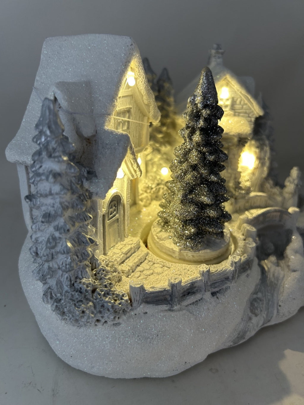LED Light up Animated Christmas Winter White Village Revolving Tree 15cm Tall