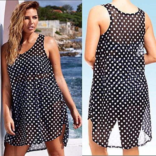 Black & White Polka Dot Chiffon Sleeveless Summer Dress Bikini Cover Up 10-12