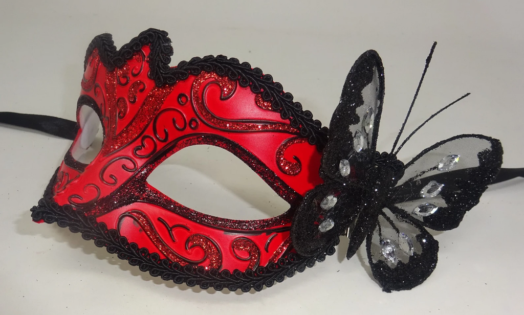 Black & Red Venetian Masquerade Party Halloween Prom Ball Mask with Butterfly