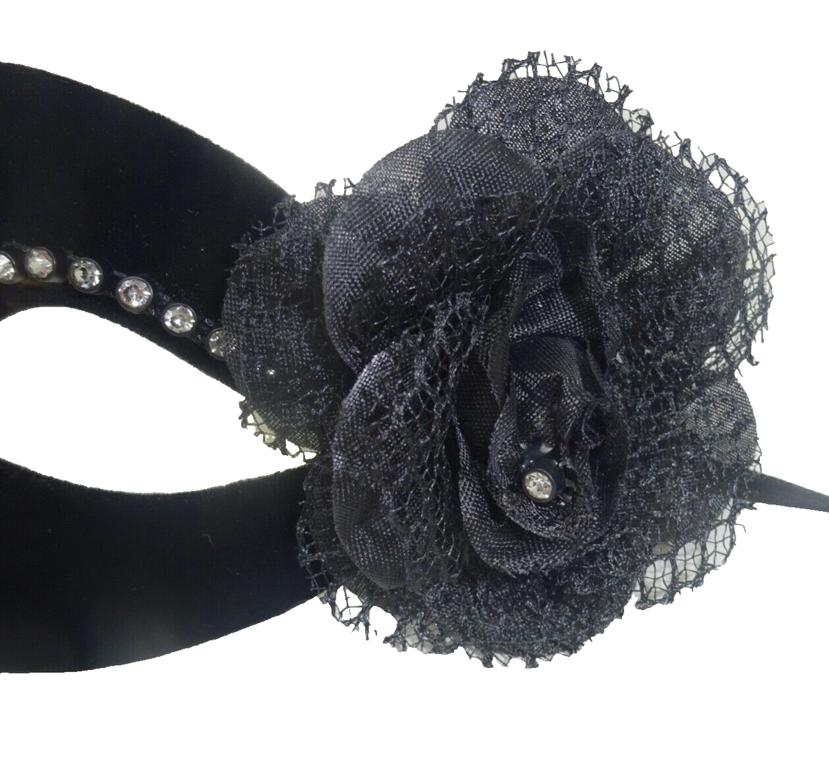 Ladies Black Velour Jewelled Venetian Masquerade Party Carnival Ball Mask Flower