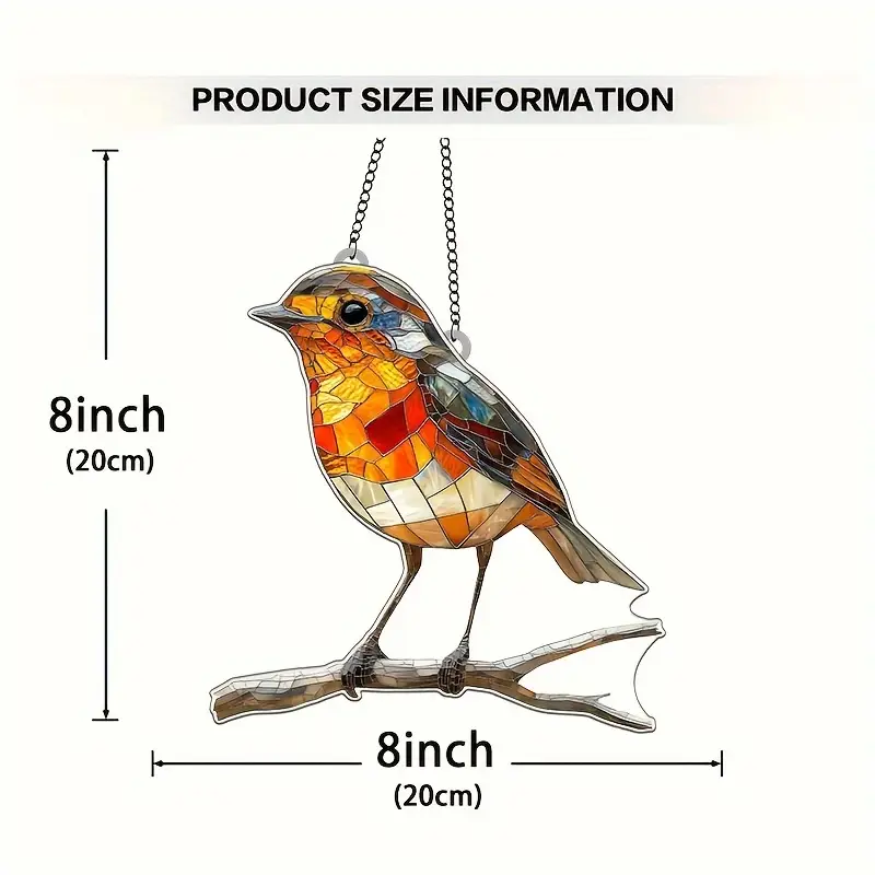 Acrylic Hanging Garden Suncatcher Robin on Branch 20cm Tall on a Metal Chain