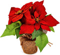 Artificial Floral Arrangement Christmas Poinsettia Bouquet in Hessian Pot 24cm