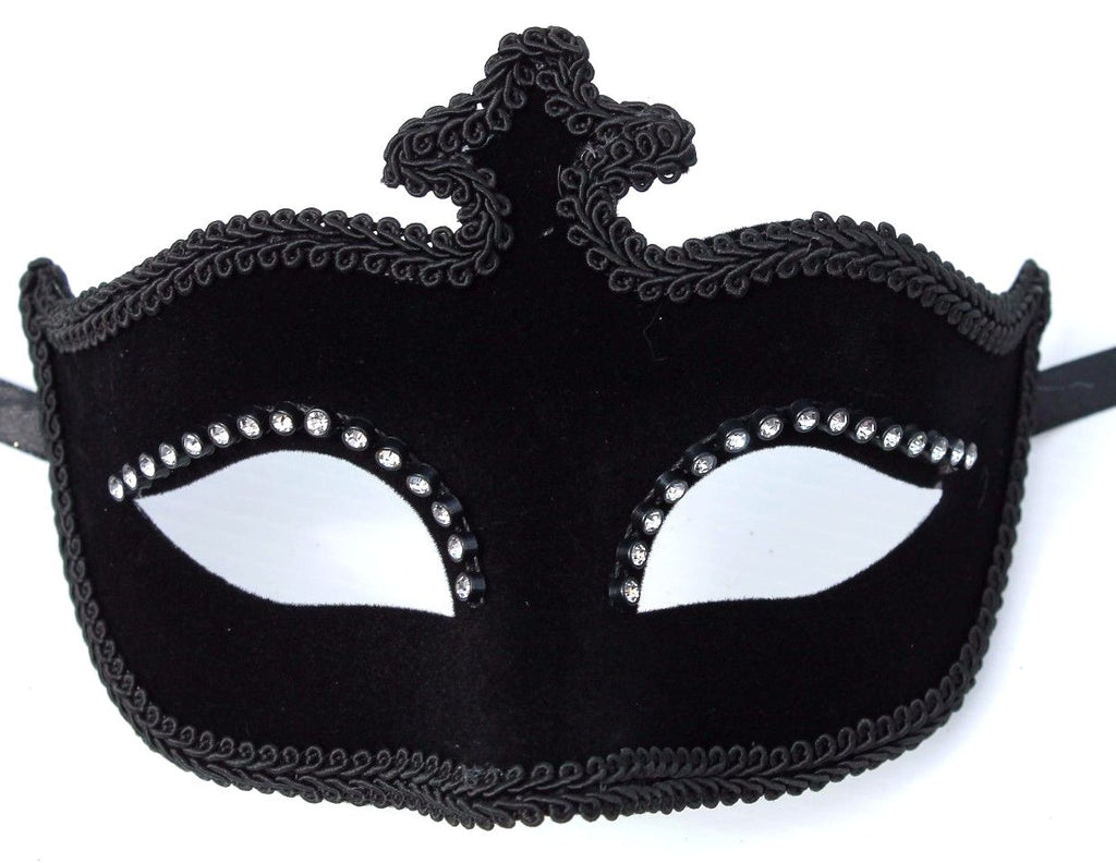Ladies Black Velour Jewelled Venetian Masquerade Party Carnival Eye Ball Mask
