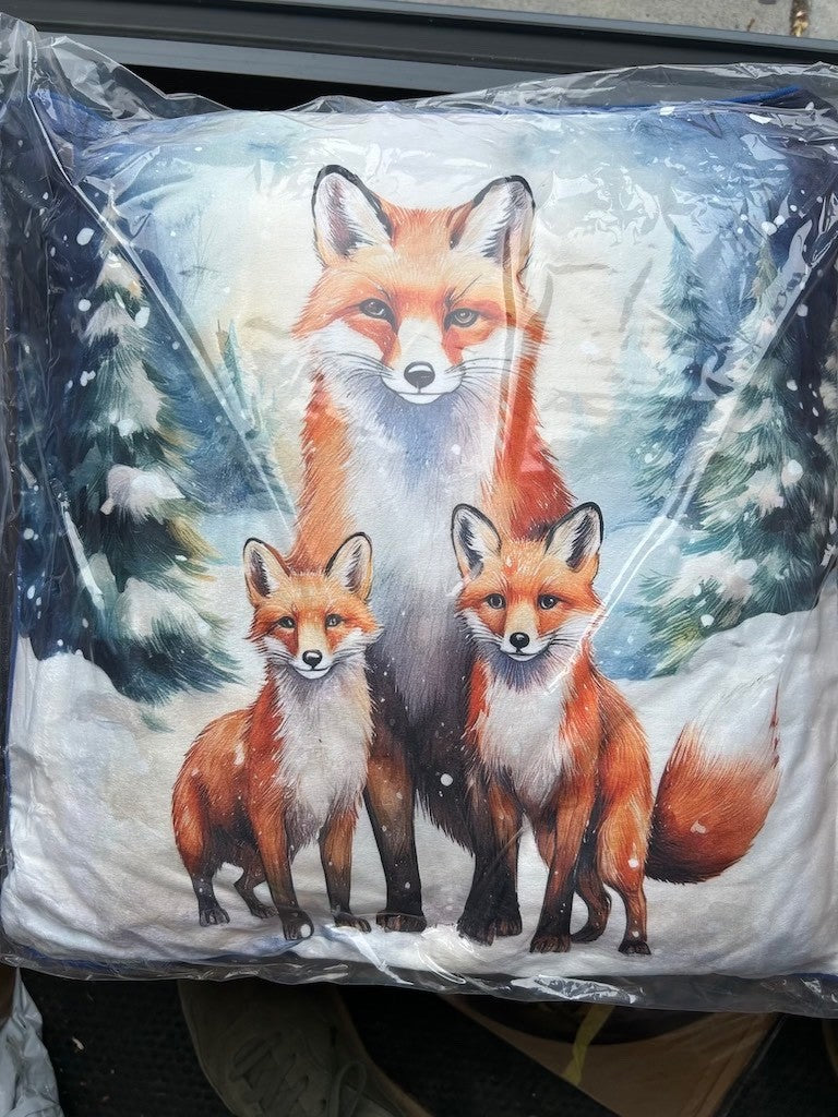 Large Winter Fox Family Christmas Festive LED Light Up Cushion & Insert 45cm