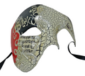 QUALITY BLACK RED & SILVER HALF FACE PHANTOM MUSICAL NOTES MASQUERADE MASK