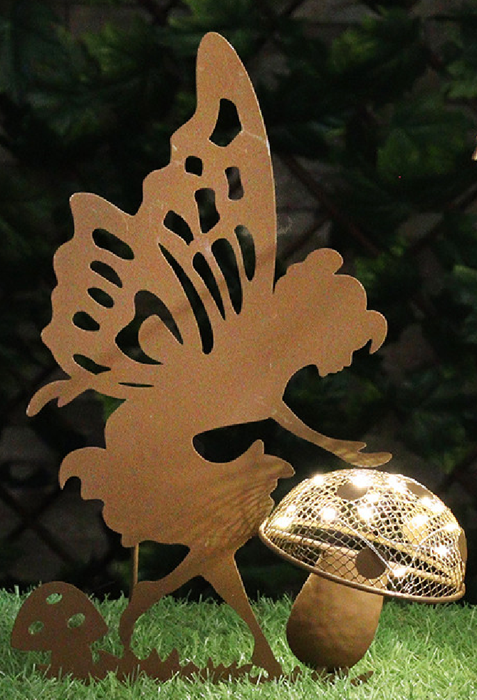 Core-Ten Rusty Metal Solar LED Fairy Light Garden Ornament Figurine 33cm High