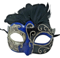 BLACK SILVER & BLUE MUSICAL NOTES VENETIAN MASQUERADE CARNIVAL BALL FEATHER MASK