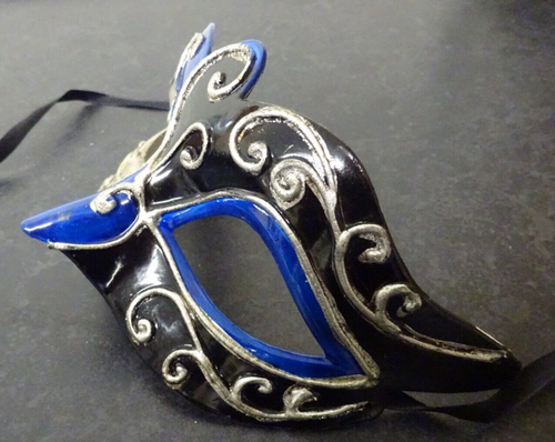 BLACK SILVER & BLUE MUSICAL NOTES VENETIAN MASQUERADE CARNIVAL PARTY BALL MASK
