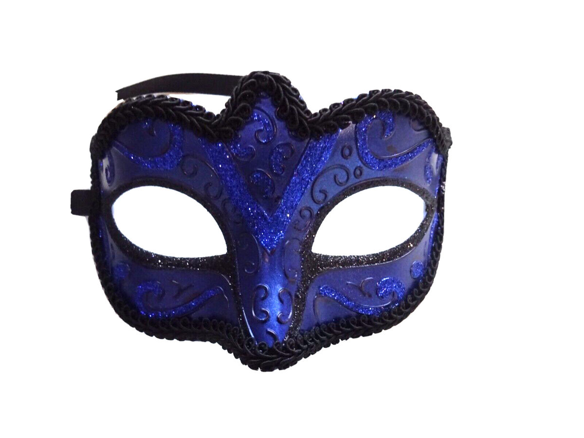 UNISEX SPARKLING BLUE & BLACK VENETIAN MASQUERADE CARNIVAL PARTY EYE FACE MASK