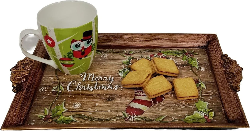 Merry Christmas Serving Tray Plastic Tea Drinks Lap Snack Tray 40cm x 26cm