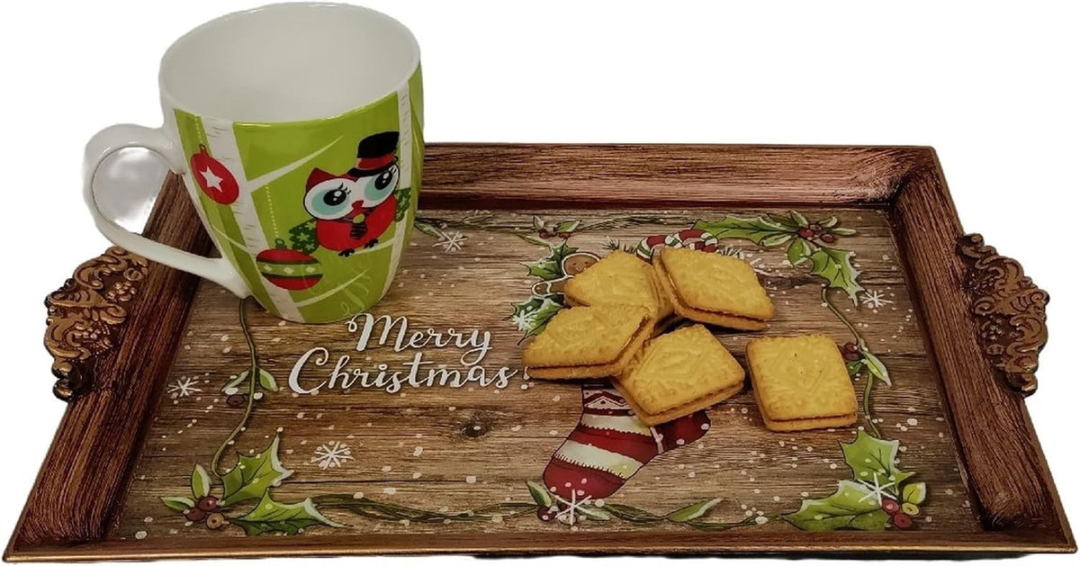 Merry Christmas Serving Tray Plastic Tea Drinks Lap Snack Tray 40cm x 26cm