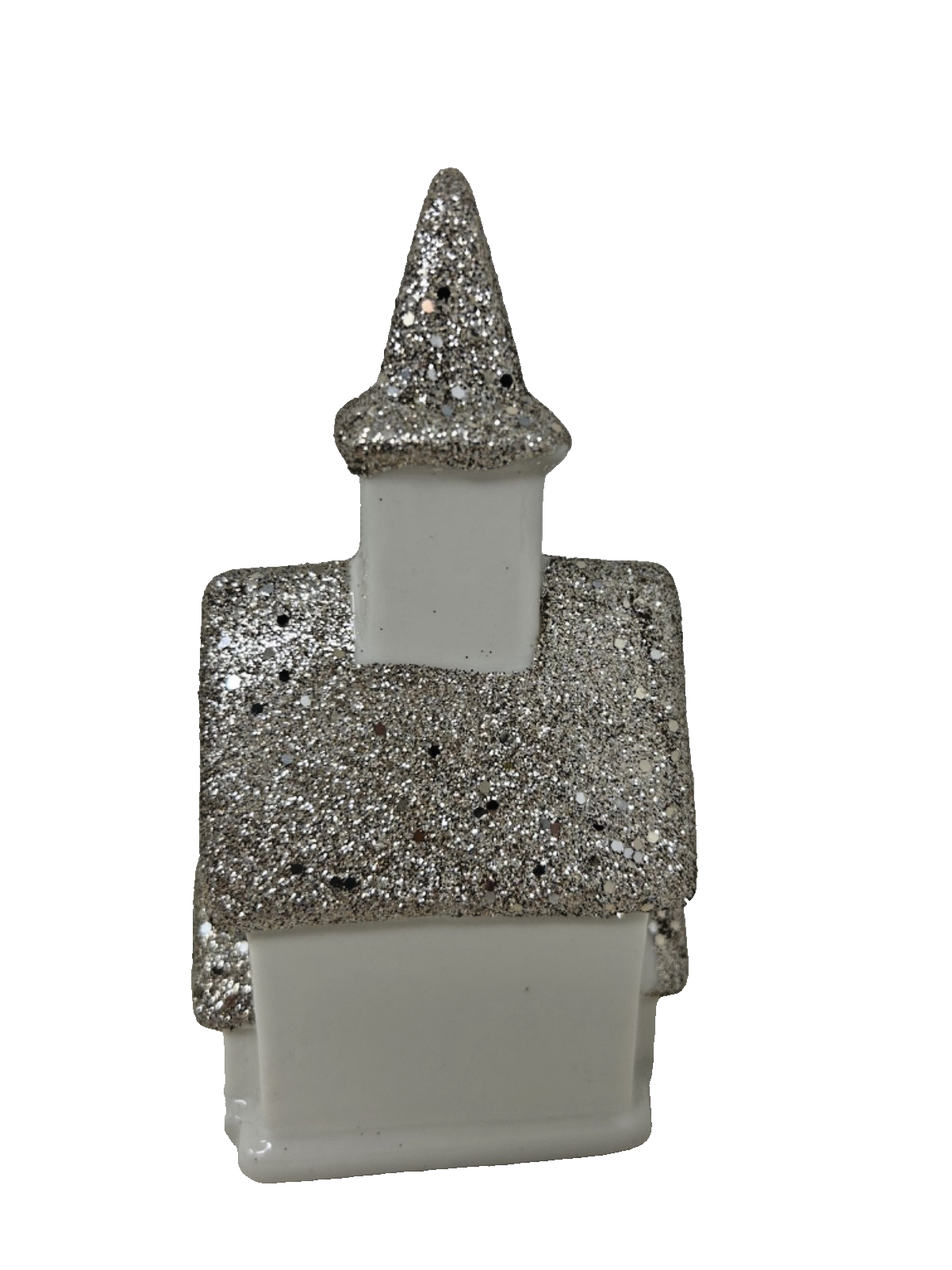 LED Light Up Christmas Festive White Porcelain Glitter House Decoration 12cm