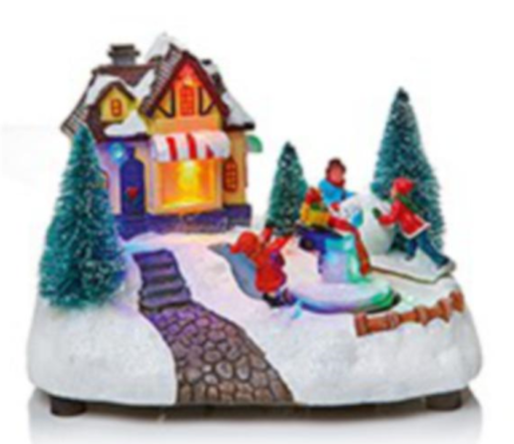Choice of 2 LED Light Up Rotating Animated Village Christmas Carousel 20cm Wide