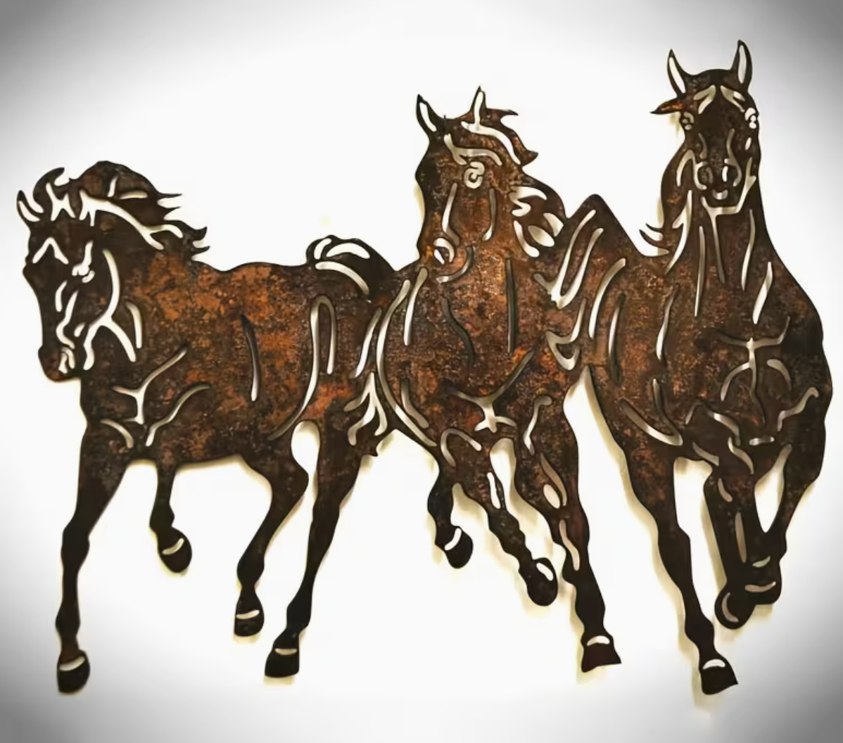 Core-Ten Rusty Metal Horses Pony Garden Ornament Wall Plaque Approx 40cm x 32cm