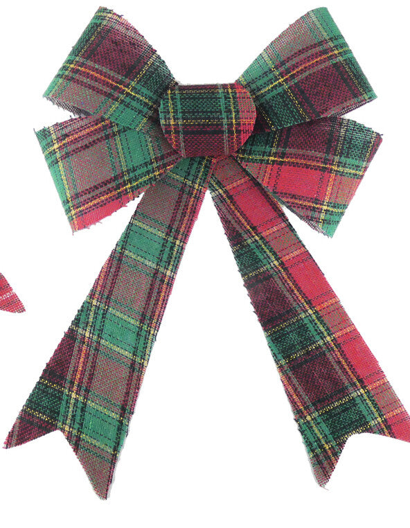 Christmas Tree Decoration Stiffened Tartan Bow 31cm x 24cm Red Green & Gold