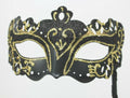 Black & Gold Venetian Masquerade Party Prom Carnival Eye Mask Hand Held Stick