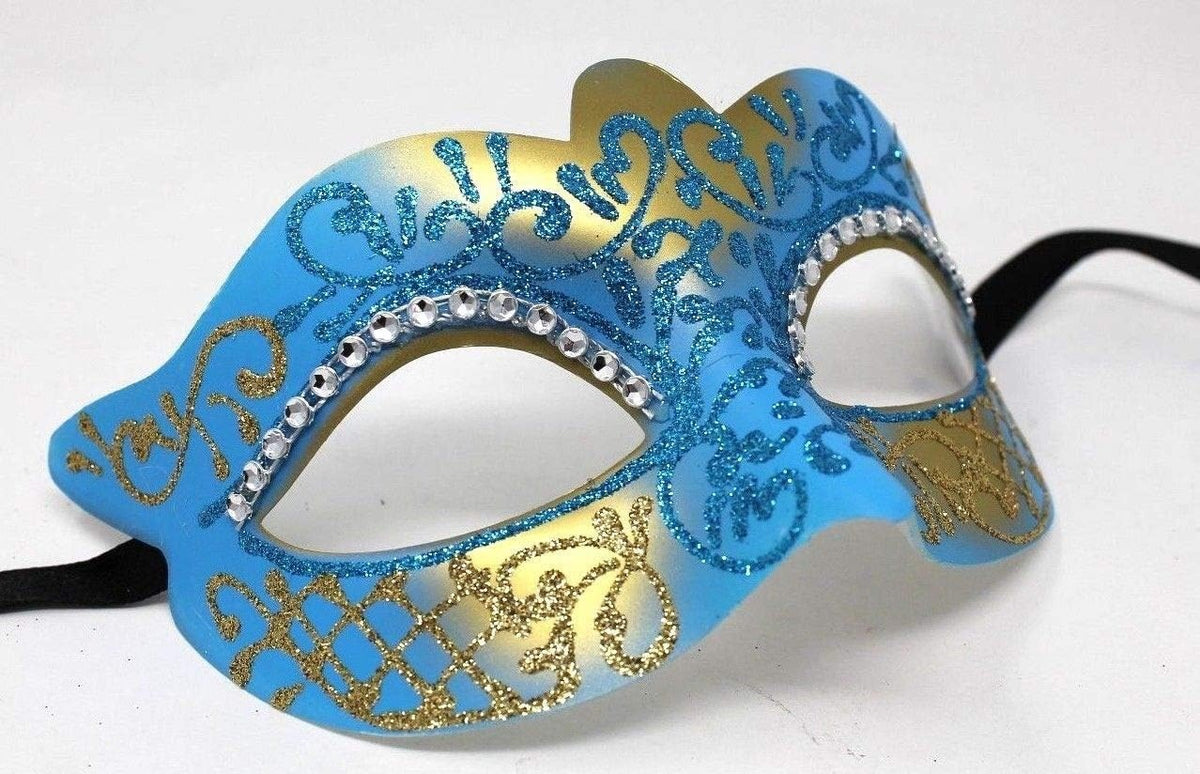 LADIES TURQUOISE & GOLD CRYSTAL JEWELLED VENETIAN MASQUERADE CARNIVAL PARTY MASK