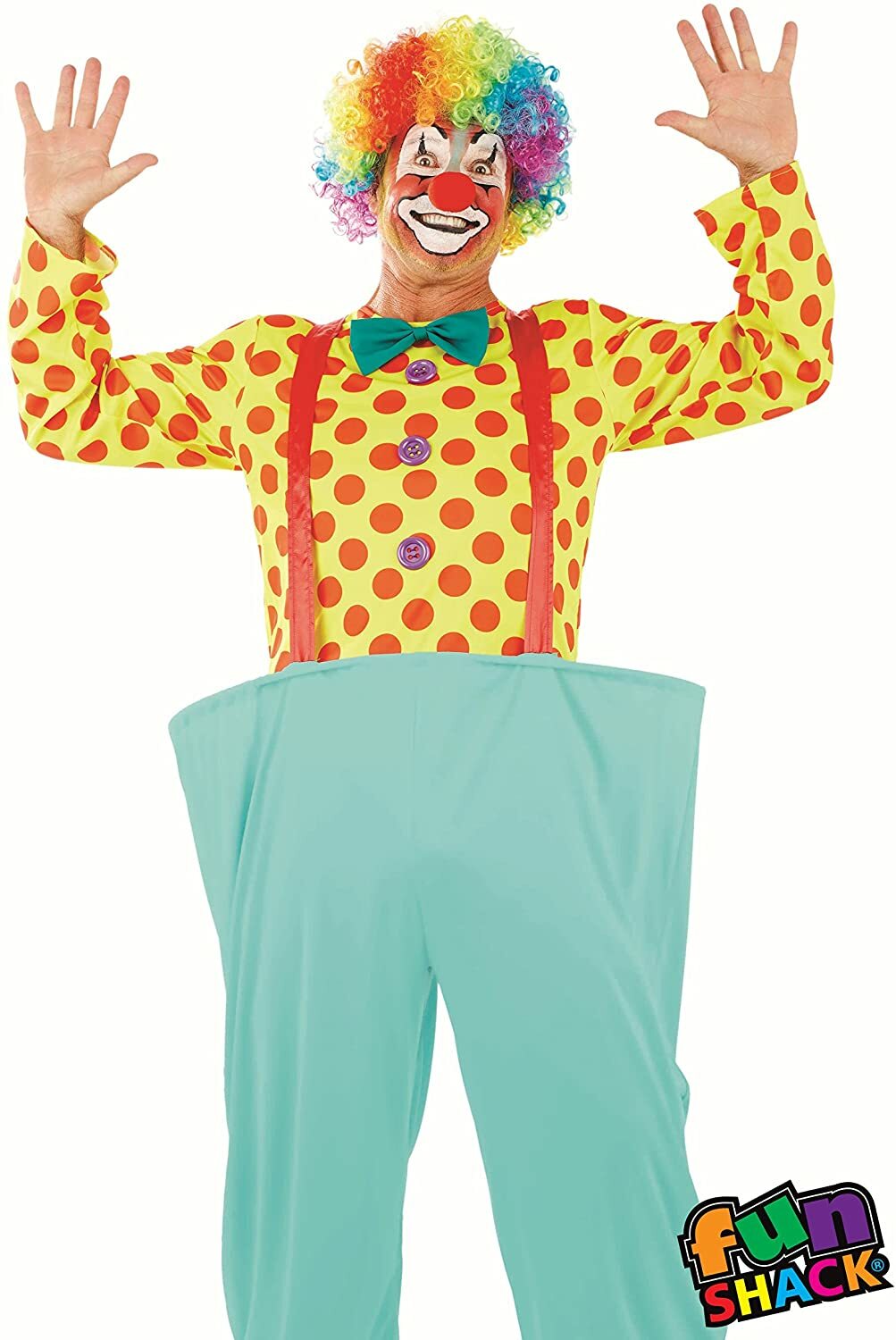 Fun Shack Mens Clown Costume/Outfit Size Large 42-44 Top Trousers Wig & Nose
