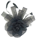 Hair Fascinator Corsage and Brooch Black Feathers with Decorative Hessian Flower