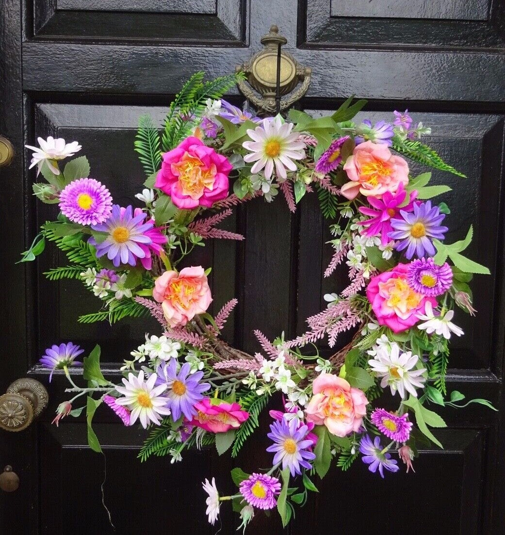 Realistic Artificial Floral Arrangement 50cm Dia Multicoloured Flowers Wreath
