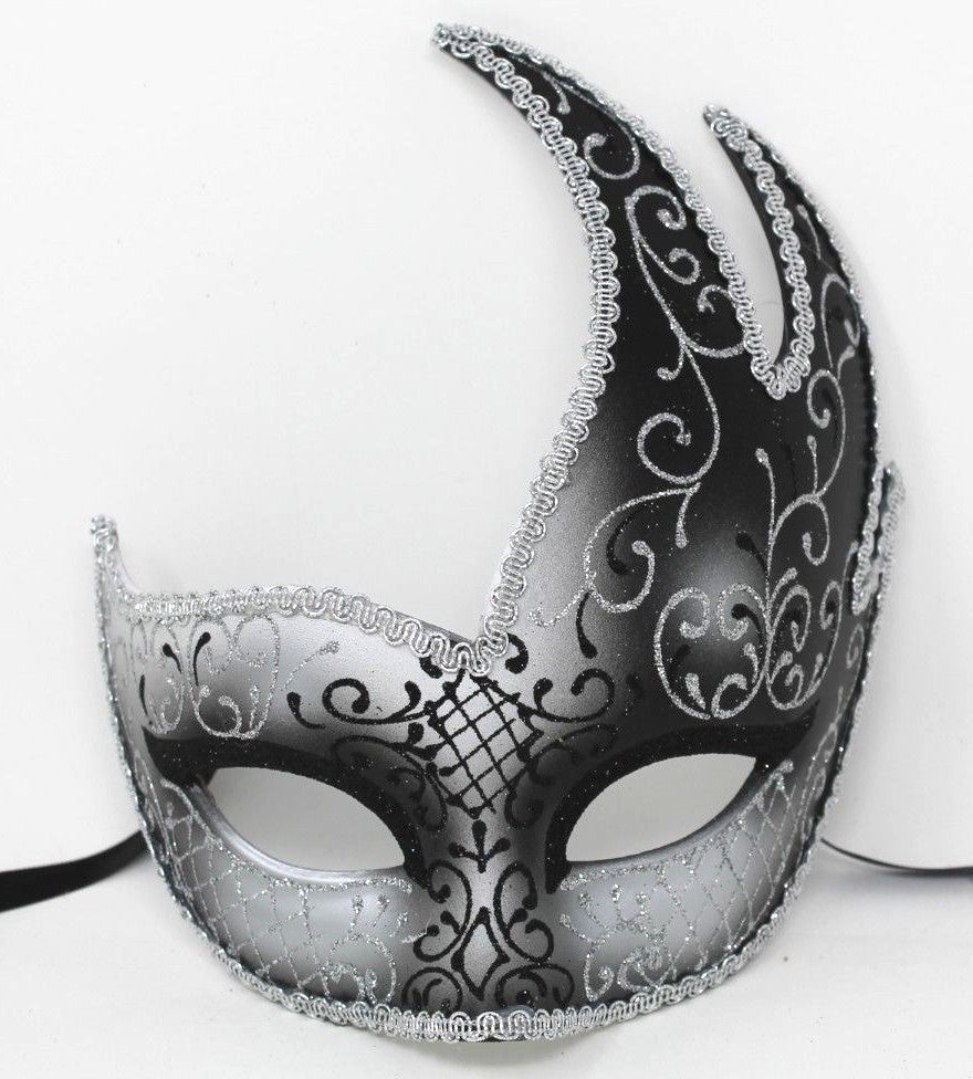 STUNNING BLACK AND SILVER VENETIAN MASQUERADE BALL CARNIVAL PROM PARTY EYE MASK