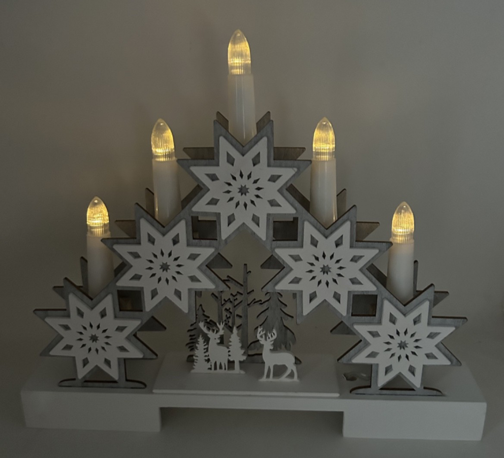 Christmas Festive LED Candle Bridge 30cm Long Reindeer Winter Snow Forest Scene