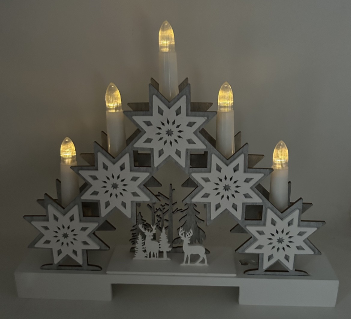 Christmas Festive LED Candle Bridge 30cm Long Reindeer Winter Snow Forest Scene