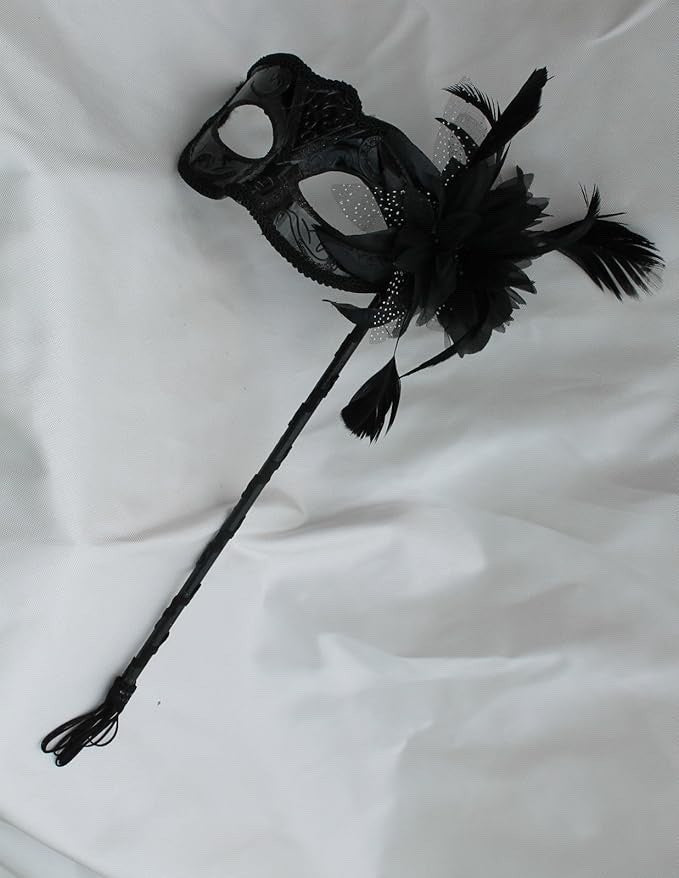 HIGH GLOSS VENETIAN MASQUERADE PARTY BALL CARNIVAL EYE MASK WITH FLOWER ON STICK