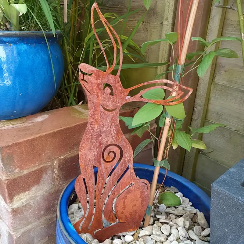 Rusty Metal Hare Garden Ornament, 38cm