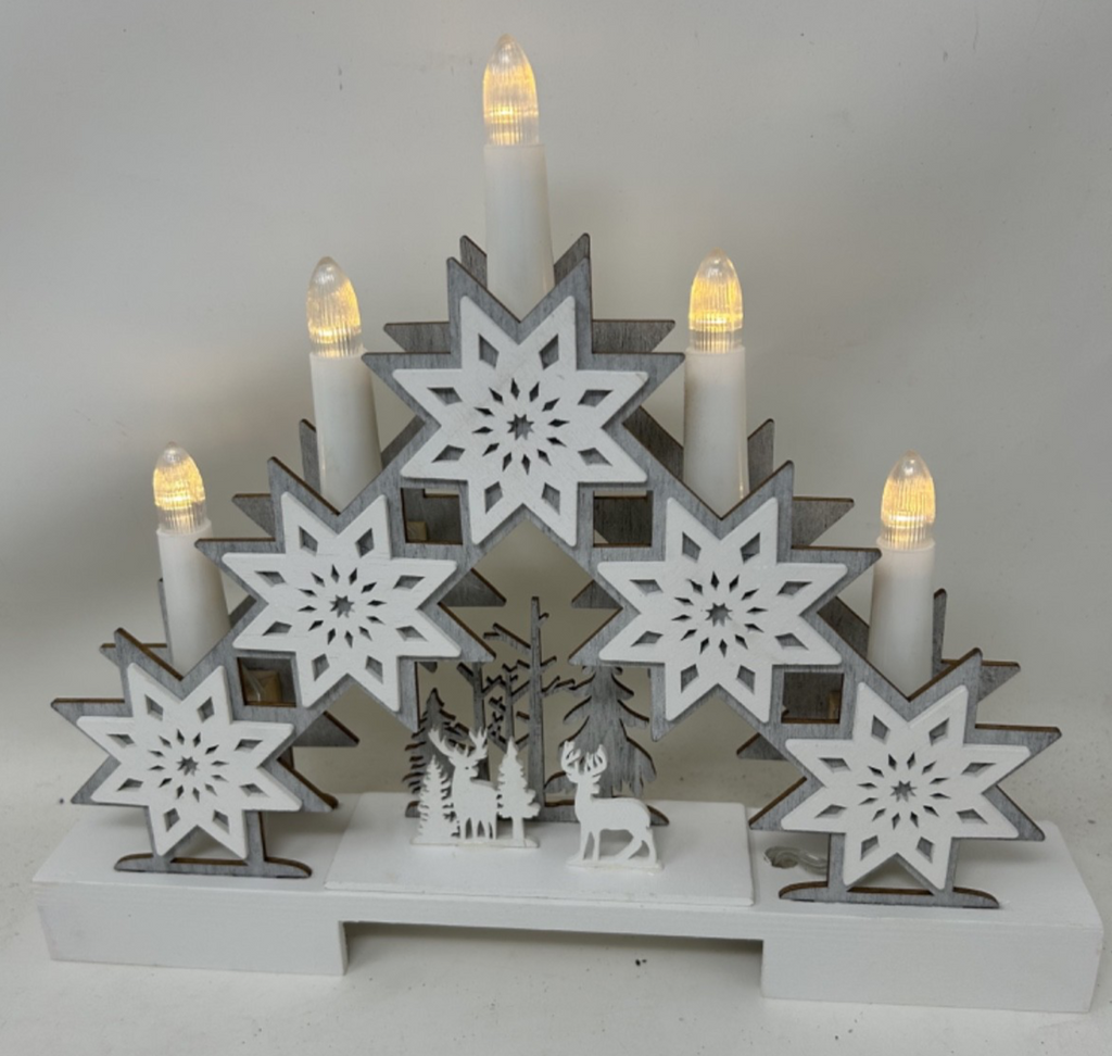 Christmas Festive LED Candle Bridge 30cm Long Reindeer Winter Snow Forest Scene