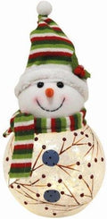 Christmas Winter Snowman LED Light Up Crackle Effect Glass Decoration 23cm Tall