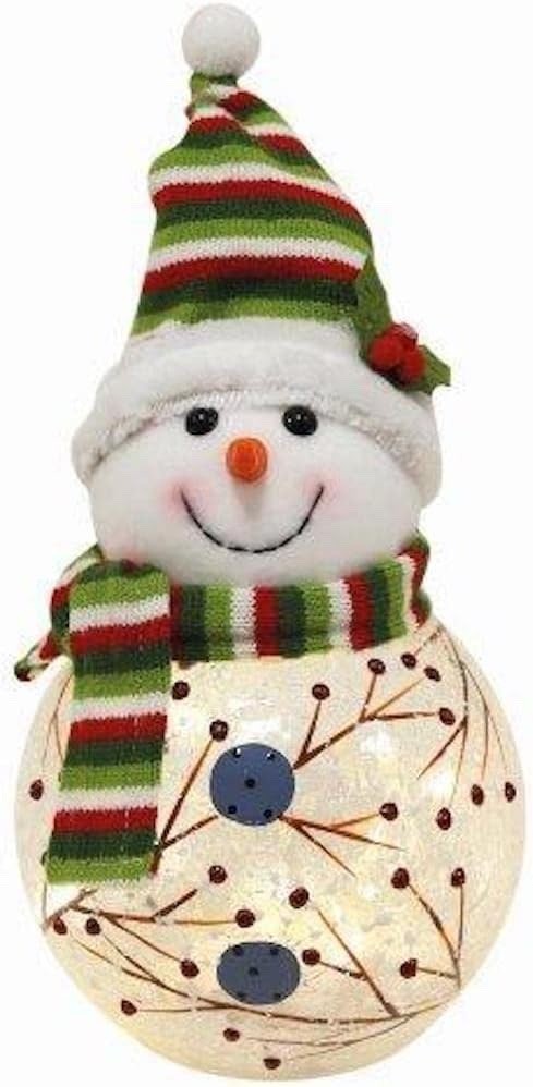 Christmas Winter Snowman LED Light Up Crackle Effect Glass Decoration 23cm Tall