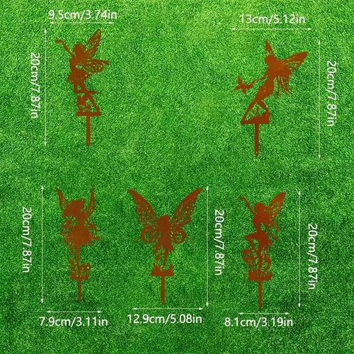 5 x Rust Effect Acrylic Fairies Silhouettes Each is 20cm Tall Garden Decoration
