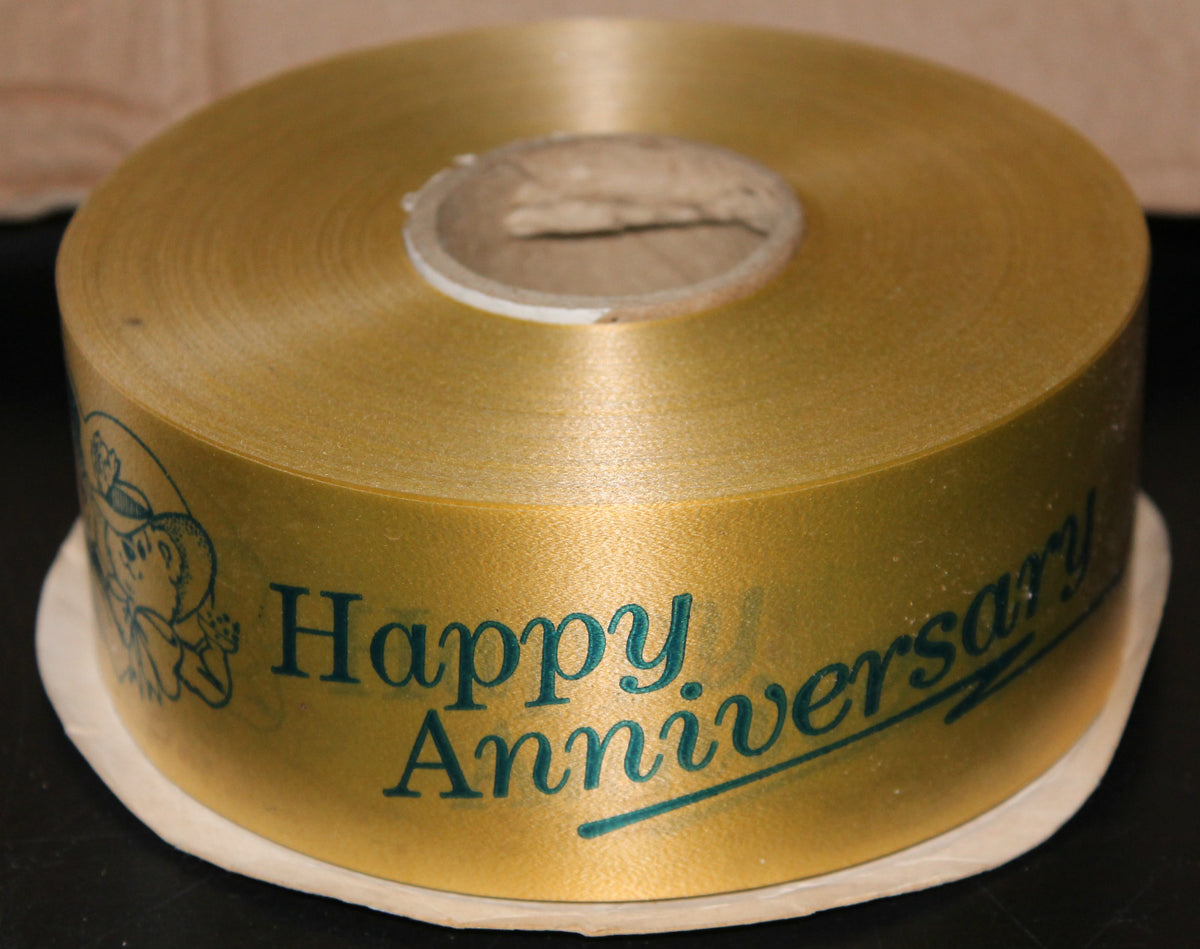 Floristry Polypropolene Ribbon HAPPY ANNIVERSARY 10M Length Gold 50mm Wide